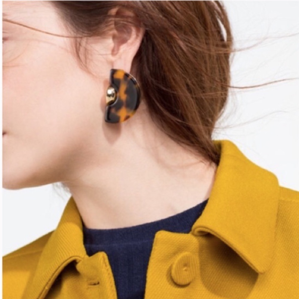 Zara Resin Tortise Black and Brown with Gold Semicircle Earrings